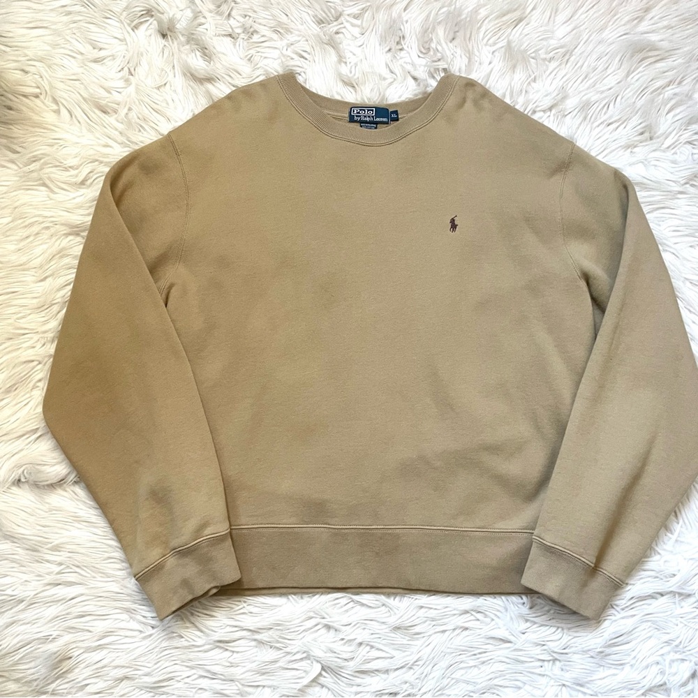 Vintage Polo Ralph Lauren Mens Pullover Crewneck Sweater Sweatshirt Size XL Tan